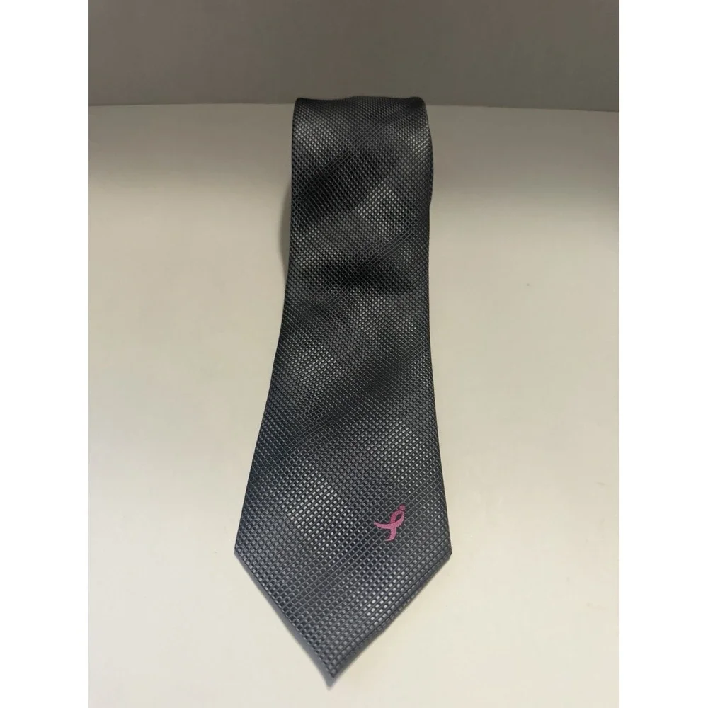 Susan G. Komen Breast Cancer Awareness Tie Charcoal Grey Pink Ribbon Logo Mens